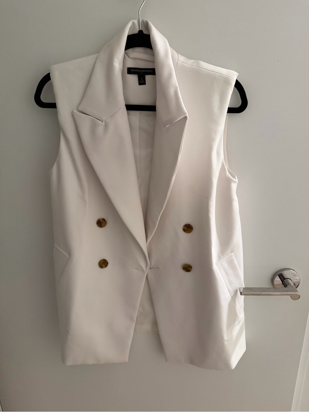Banana Republic White Double-Breasted Sleeveless Blazer Vest with Gold Buttons